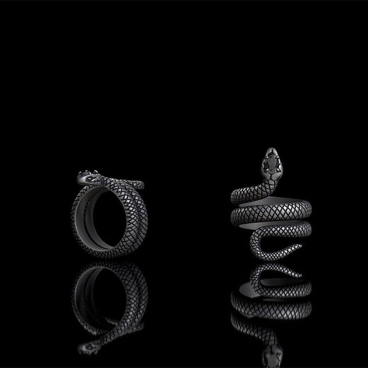 Zircon-set Coiled Snake Sterling Silver Ring | RoyalLuster.com