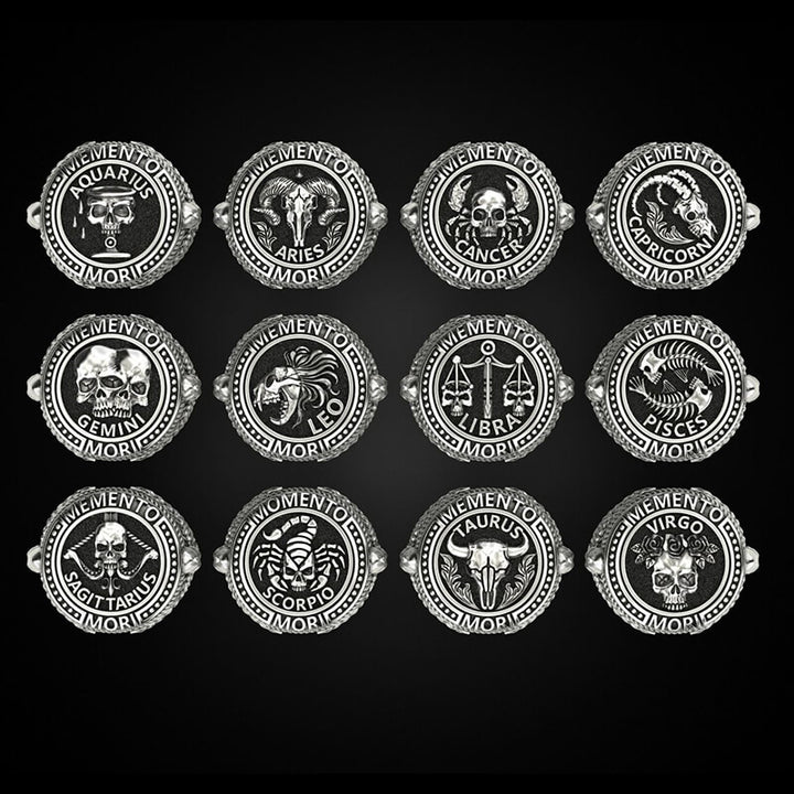 Zodiac Signs 925 Sterling Silver Skull Ring
